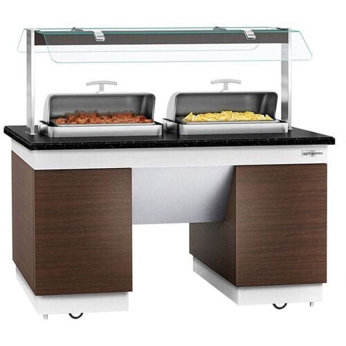 GGM Gastro Buffettheke warm DUBLIN - 1600mm - mit 2 Chafing Dishes & Rollen Bruin / Zwart / Wit