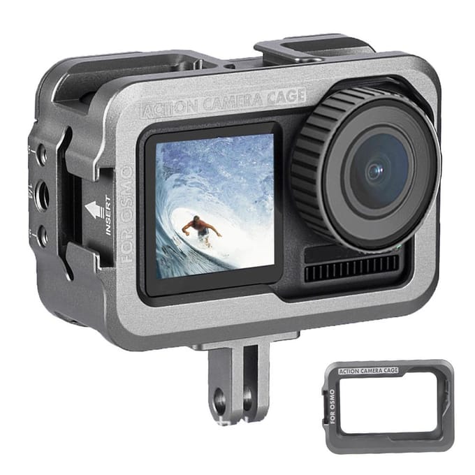 Beschermkooi van aluminiumlegering voor actiecamera, Vlog-uitbreidingsframe voor DJI Osmo Action gray
