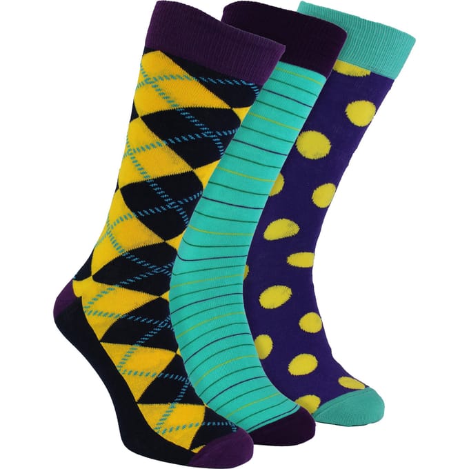 HS by Happy Socks - Heren 3-pack Fun Novelty Kousen - Ruitpatroon (Paars)