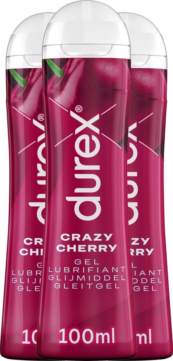 Durex Glijmiddel Crazy Cherry - Kers - waterbasis - 100ML - 3 Stuks - Voordeelverpakking