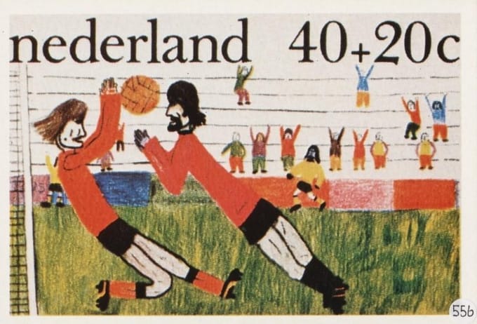 Briefkaart met afbeelding Voetballers postzegel
