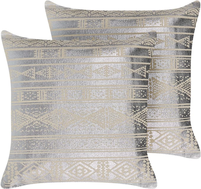 OUJDA - Sierkussen set van 2 - Zilver - 50 x 50 cm - Katoen