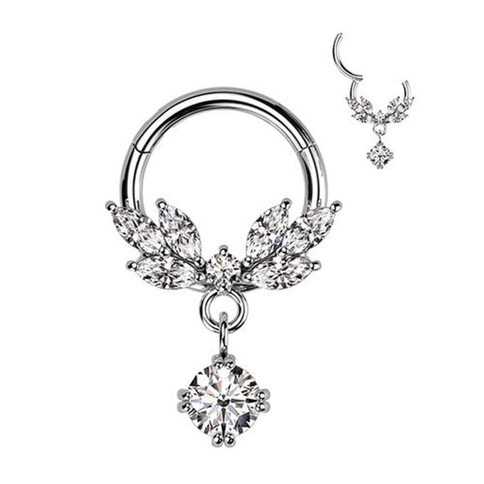 Piercing met CZ vine hanger clicker 1.2x8 - zilver - LMPiercings