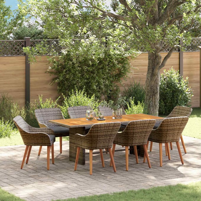 vidaXL - Tuin - Eettafel - Set - 9 - st - Grijs - poly - rattan
