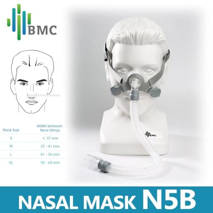 BMC Neusmasker N5B Voor CPAP Auto CPAP BPAP Beademingsapparaat S gray
