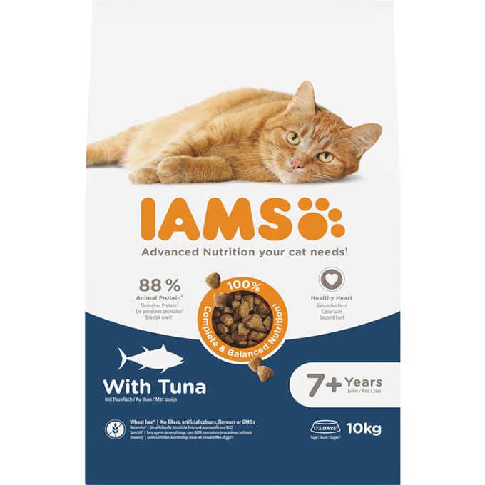 10kg IAMS Advanced Nutrition Senior droogvoer voor katten 7+ met tonijn