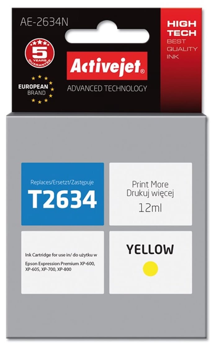 Activejet AE-2634N inkt (vervanging Epson 26 T2634; Supreme; 12 ml; geel)