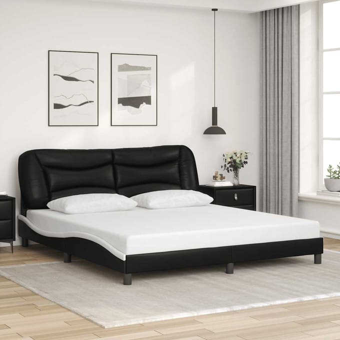 vidaXL - Bedframe - zonder - matras - "Hvar" - kunstleer - zwart - en - wit - 180x200 - cm