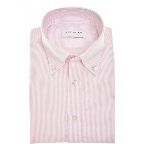 John Miller Overhemd Striped Slim Casual Organic Cotton Oxford Button-Down Roze / male
