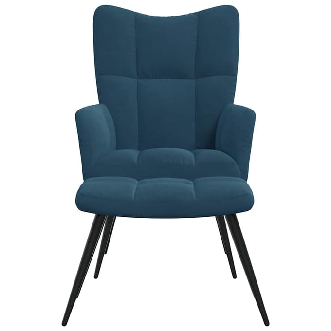 vidaXL - Relaxstoel - met - voetenbank - fluweel - blauw
