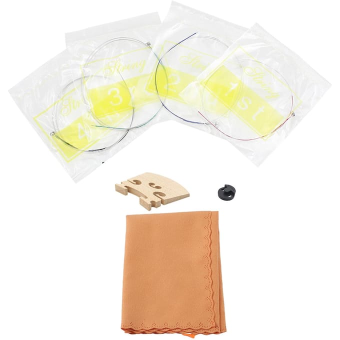 4 in 1 Vioolsnaren Rubber Demper Esdoorn Houten Brug Reinigingsdoek Accessoires Kit beige