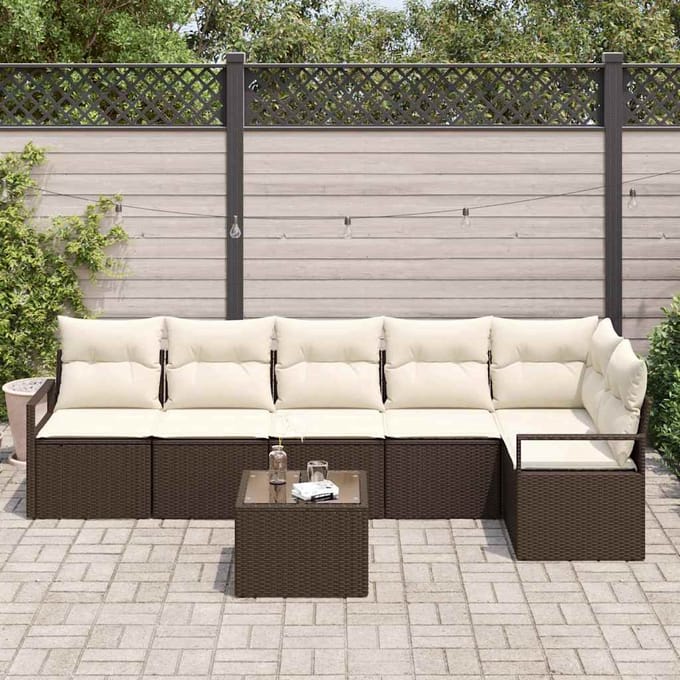 vidaXL - Tuinbank - Set - 7 - st - Bruin - en - Crème - poly - rattan