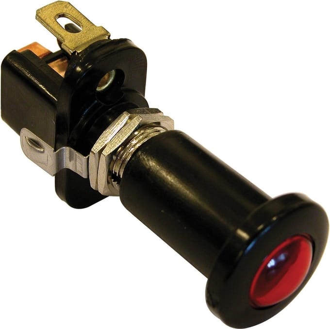 Carpoint Trekschakelaar met Rode Indicator – 12V Inbouwschakelaar – Verlichte Trekschakelaar – Compact Design – Zwart