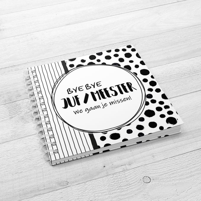 Invulboek SilliBeads - Bye Bye Juf / Meester Invulboek - Hardcover Wire-o (REEKS ZWART/WIT)