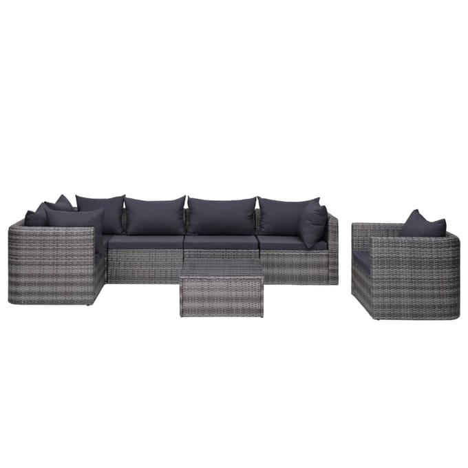 vidaXL - 7-delige - Loungeset - met - kussens - poly - rattan - grijs