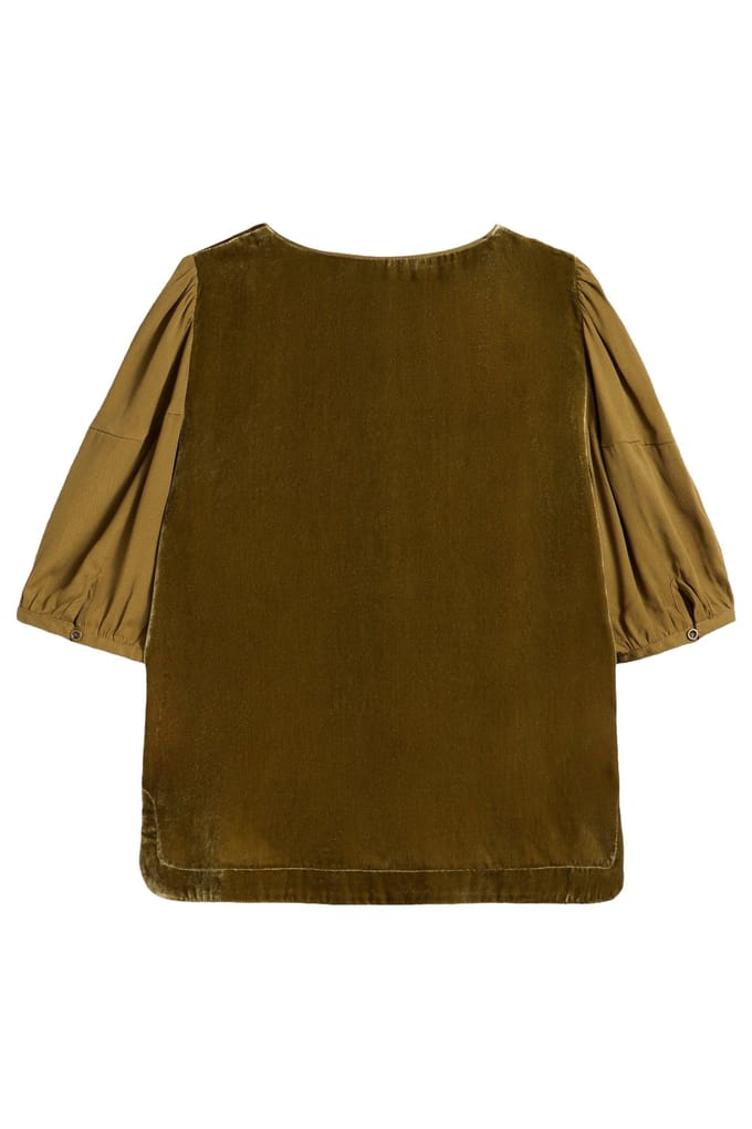 White Stuff Cleo Velvet Mix Top Khaki Green Maat: 8 | Blouses Outlet | Dames | Bruin