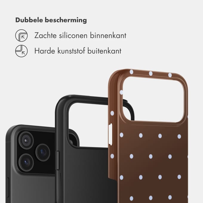 Selencia Hoesje - Geschikt voor Apple iPhone 18 Pro / 17 Pro - Backcover - Happy Dots Chocolate