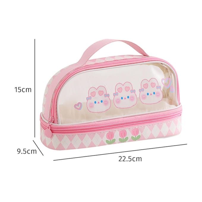 Trousse à crayons imperméable, motif dessin animé mignon, transparente, avec fermeture éclair pour les étudiants rose