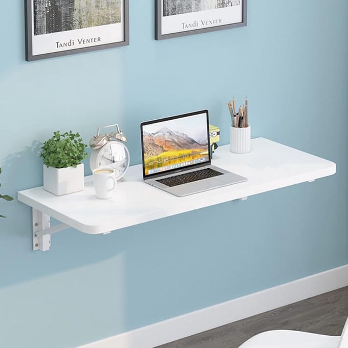 Klaptafel Wandmontage - Drijvend Bureau - Ruimte Besparen - Compact Opvouwbaar - 90x40cm - Wit