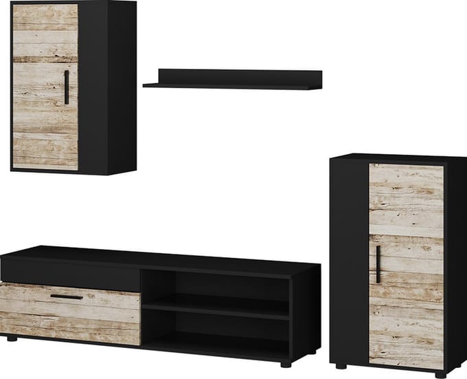 Vicco Wandmeubel Berno, Zand eik/Zwart, 4-delige set