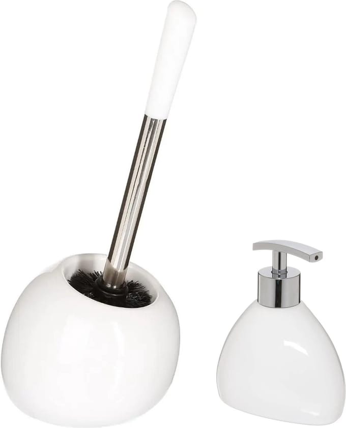 5Five - WC-/toiletborstel in houder - wit - Zeeppompje 300 ml