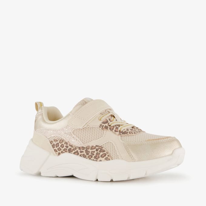 Blue Box meisjes sneakers met luipaardprint beige goud - Maat 32