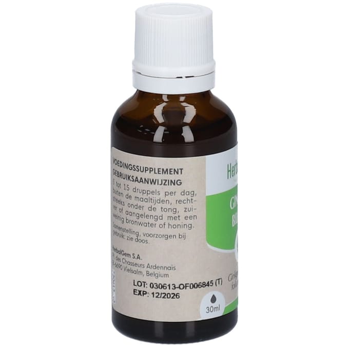 HerbalGem Ginkgo Biloba Bio | Bloedsomloop, Geheugen & Concentratie 30 Druppels
