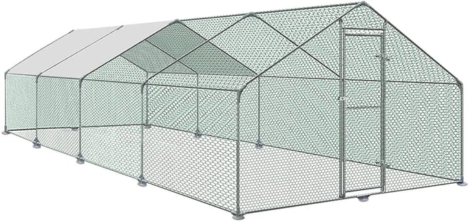ACXIN Kippenhok met Ren - 3x8x2m - Verzinkt Frame - PVC Net - PE Dak