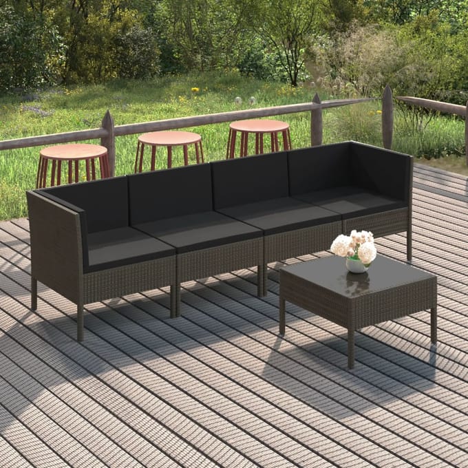 vidaXL - 5-delige - Loungeset - met - kussens - poly - rattan - grijs