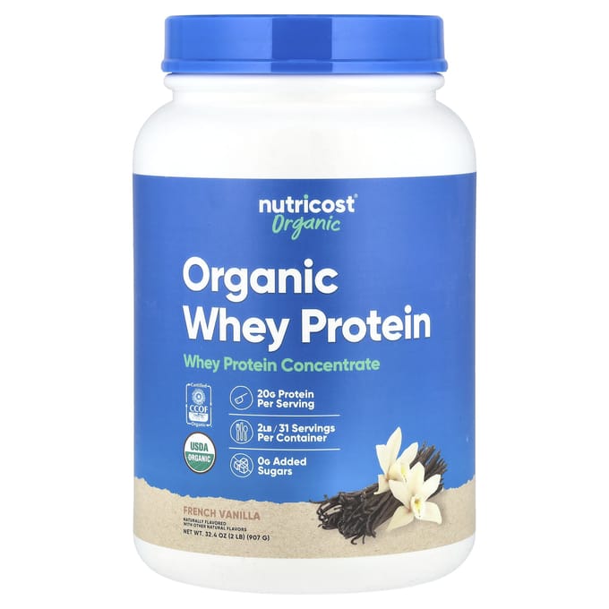 Nutricost, Biologisch Wei-eiwit, Franse Vanille, 2 lb (907 gram)