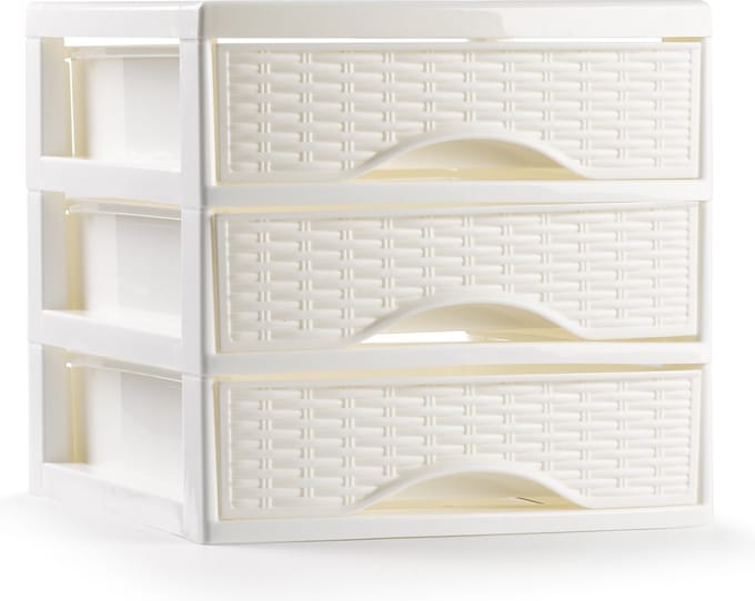 Plasticforte Ladeblokje/bureau organizer met 3x lades - ivoor wit - L18 x B23 x H17 cm