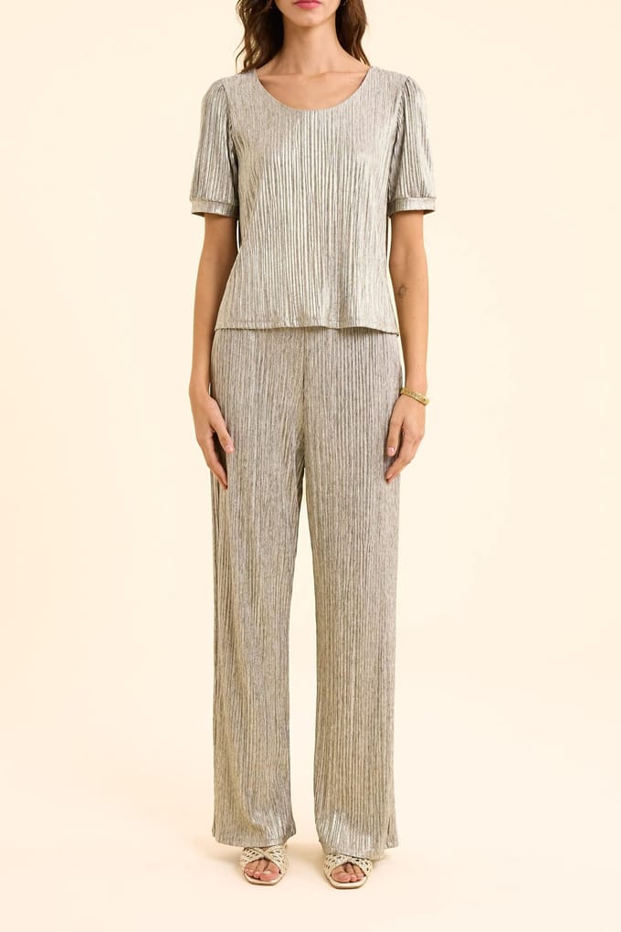 ICode Grey Pleated Top With Decorative Gold Stripes Gold Größe: S | Blusen Outlet | Damen | Gelb