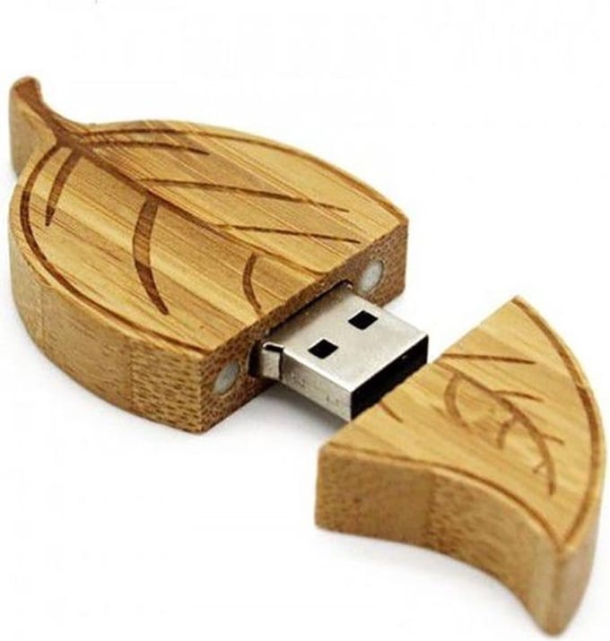 Hout blad usb stick 128GB - Houten usb stick, bladen usb stick,