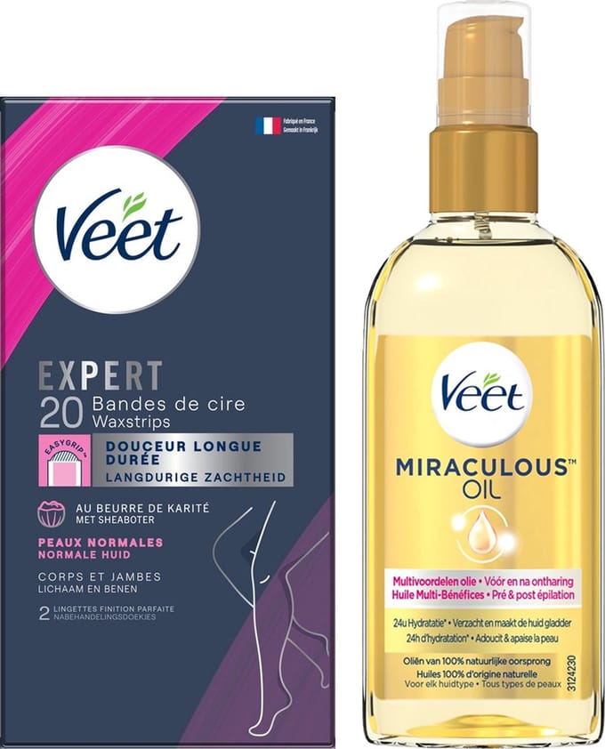 Veet - Alle huidtypes - Miraculous oil - Ontharingsstrips Benen (Normal) 20st