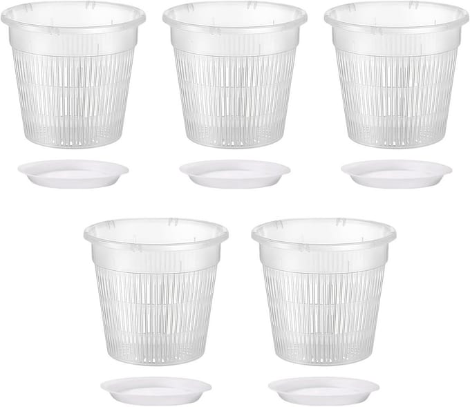 Omgoods - Set van 5 Transparante Orchidee Potten met Ondertafel