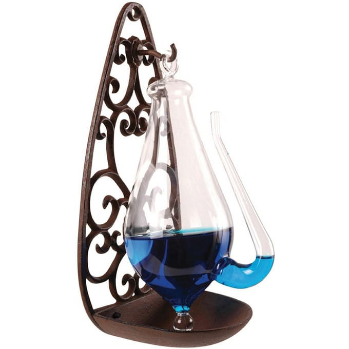Barometer/donderglas met gietijzer houder