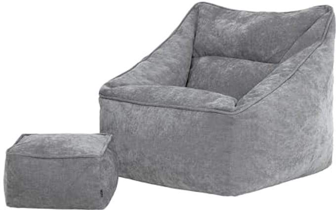 Comfortabele Zitzak Fauteuil met Voetensteun - Grijs Chenille