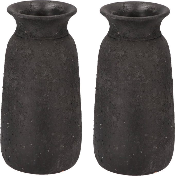 DK Design Bloemenvaas kruik Maya - 2x - verweerd zwart - D16 x H30 cm - rustiek