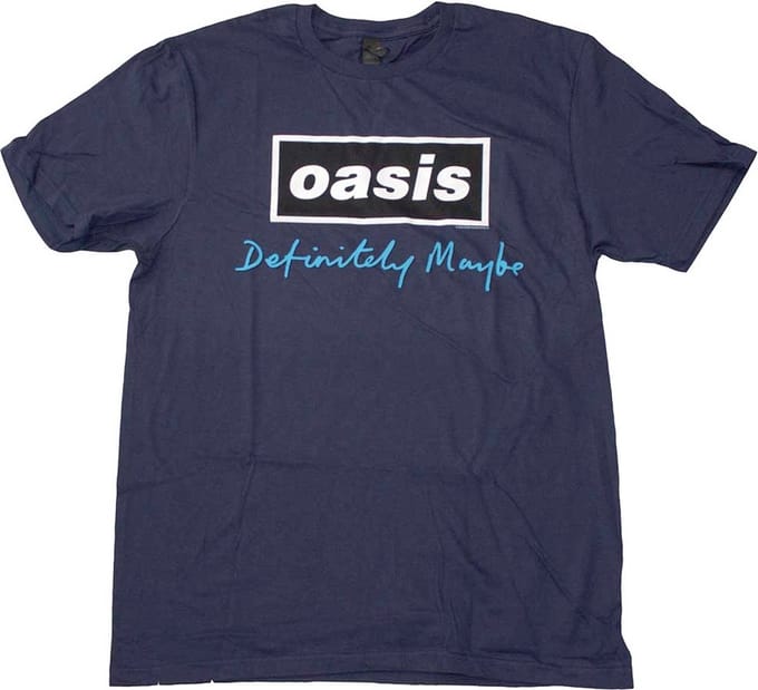 Oasis - Definitely Maybe Text Logo Heren T-shirt - S - Donkerblauw