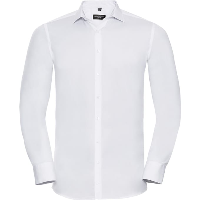 Russell Collection Heren Ultimate Stretch Fitted Overhemd met Lange Mouwen (Wit)