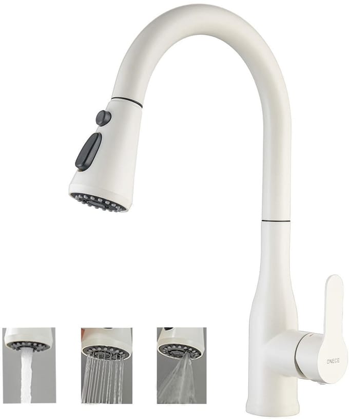 Dailygoods - Wit Keukenkraan met Uittrekbare Douchekop en 3 Straalsoorten