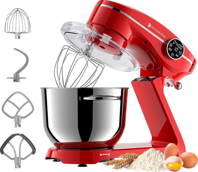 KitchenBrothers Keukenrobot - Keukenmachine - Touch Display en Timer - 6,2L - 1800W - Keukenmixer - Aluminium - Rood