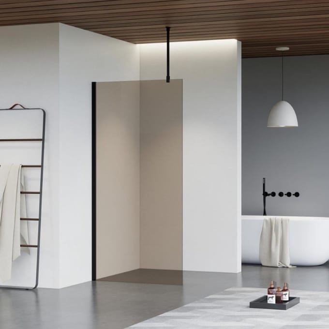 FugaFlow Eccelente Vetro inloopdouche badkamer - 100x200cm - rookglas - plafondarm - mat zwart