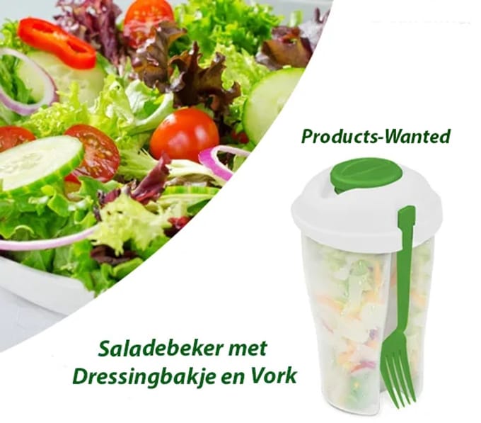 2-Stuks Saladebeker met Dressingbakje en Vork