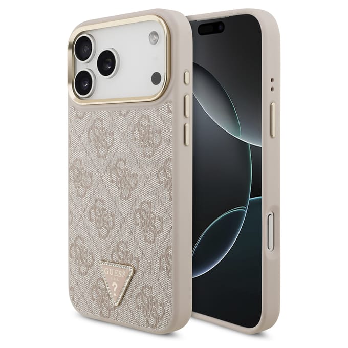 Guess Classic Triangle Logo Leather Backcover met MagSafe voor de Apple iPhone 17 Pro Max - Roze