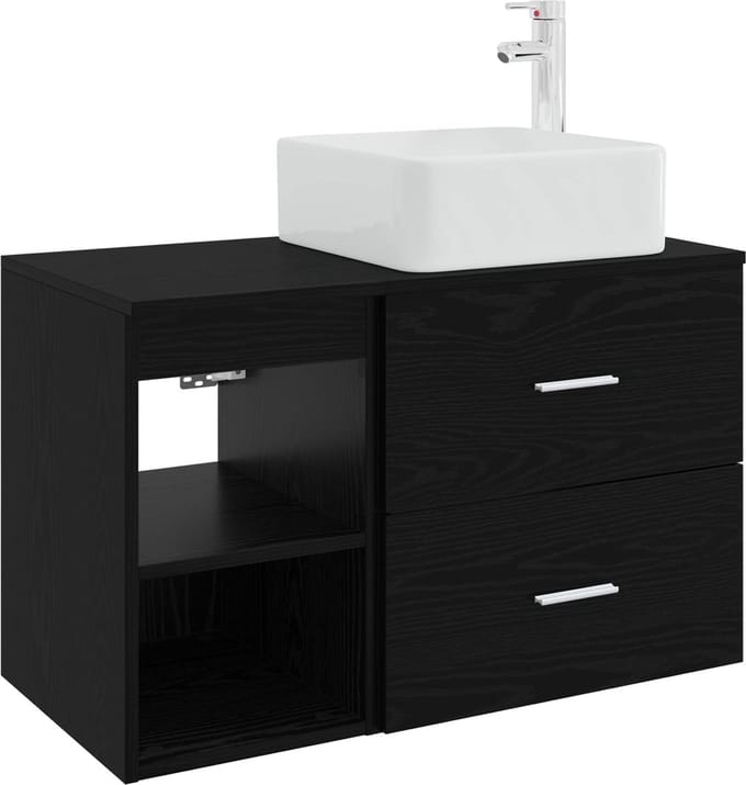 vidaXL - Badkamermeubel - Set - 2 - st - Zwart - eiken - Bewerkt - hout