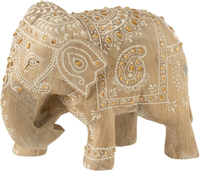 J-Line decoratie Olifant Kralen - hout - naturel/wit - large