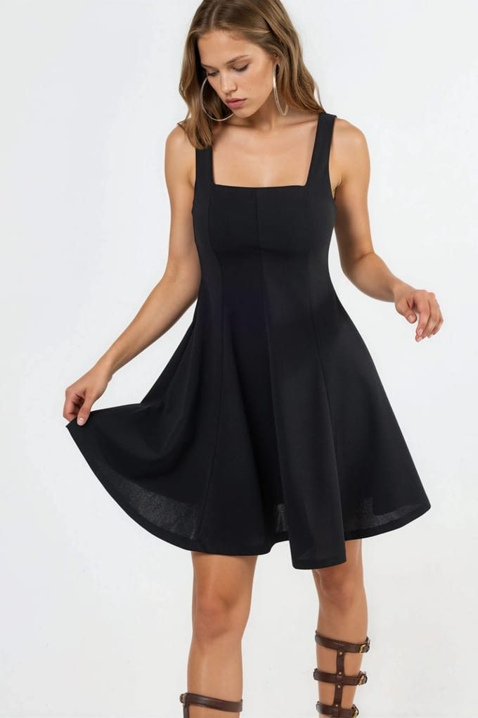 Elegante Mini-jurk met Vierkante Kraag