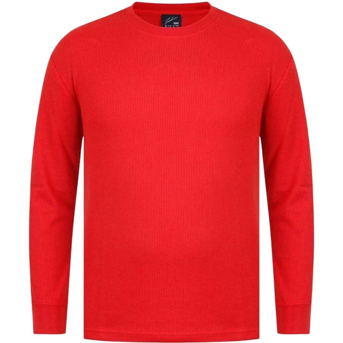 Fabric Heren Wafel T-shirt met lange mouwen (Rood)