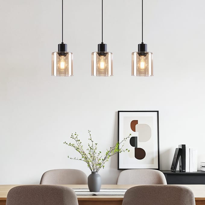 LumenXL Zwarte hanglamp Palaio - amber glas, 3-lichts